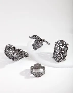 Gunmetal Filigree Statement Ring 4-Pack