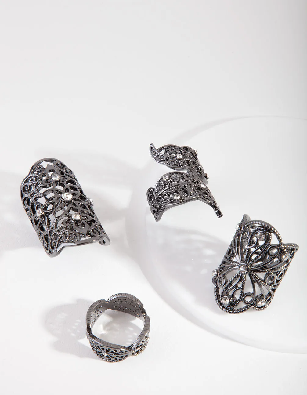 Gunmetal Filigree Statement Ring 4-Pack