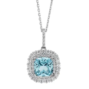 Halo necklace with blue topaz simulant and 0.73 carats* of diamond simulants in sterling silver