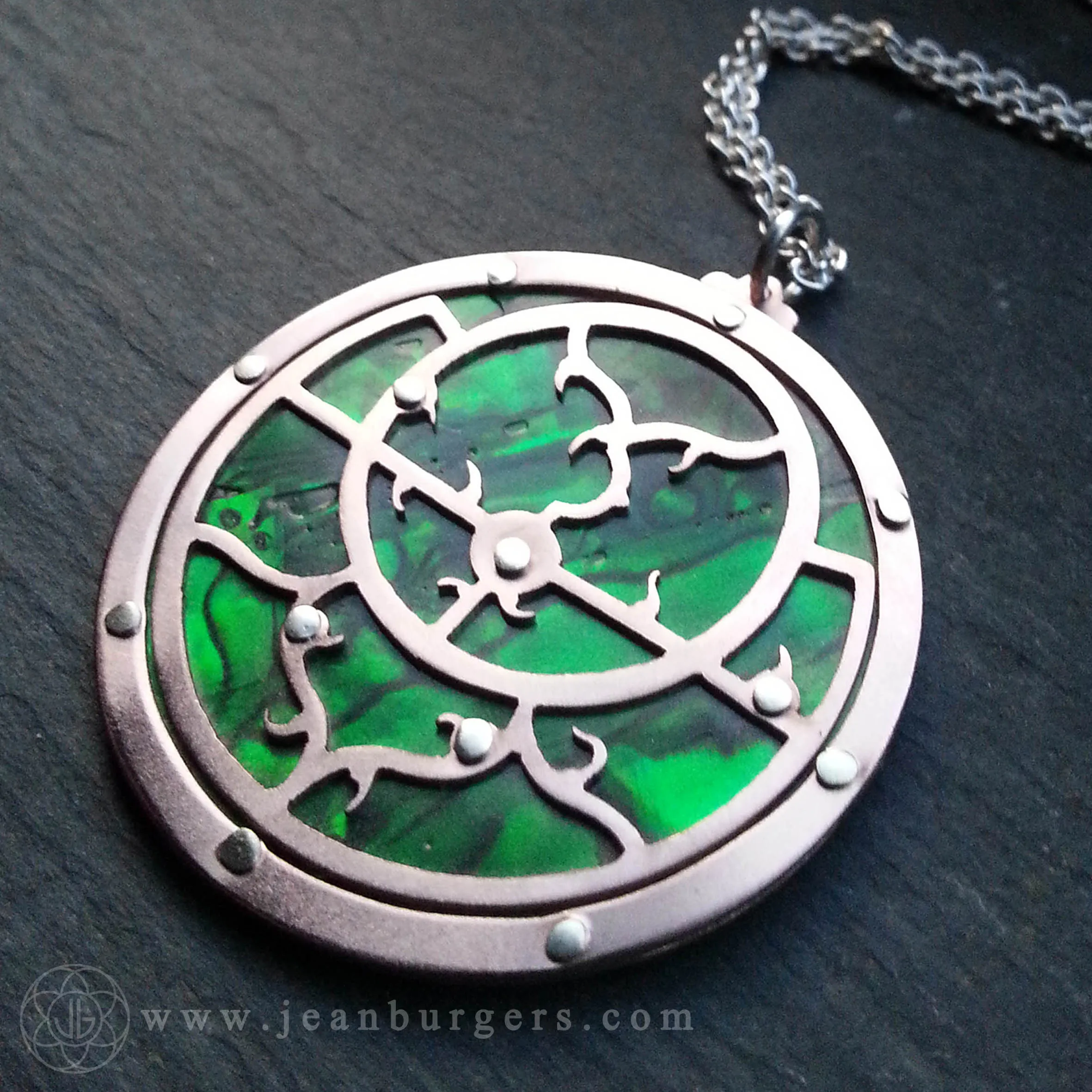 Handcut Planespheric Astrolabe Pendant - copper and paua