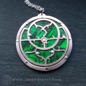 Handcut Planespheric Astrolabe Pendant - copper and paua