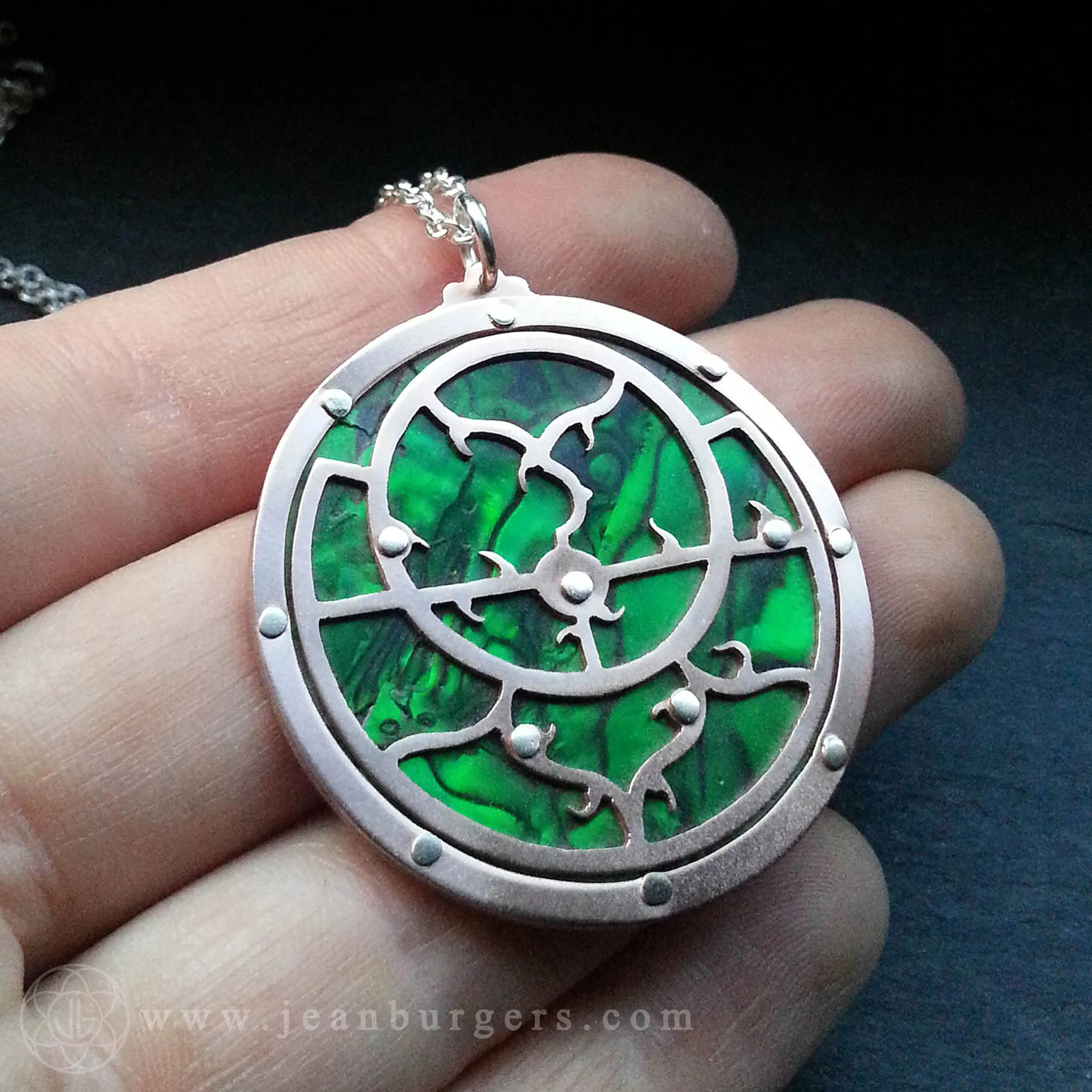 Handcut Planespheric Astrolabe Pendant - copper and paua