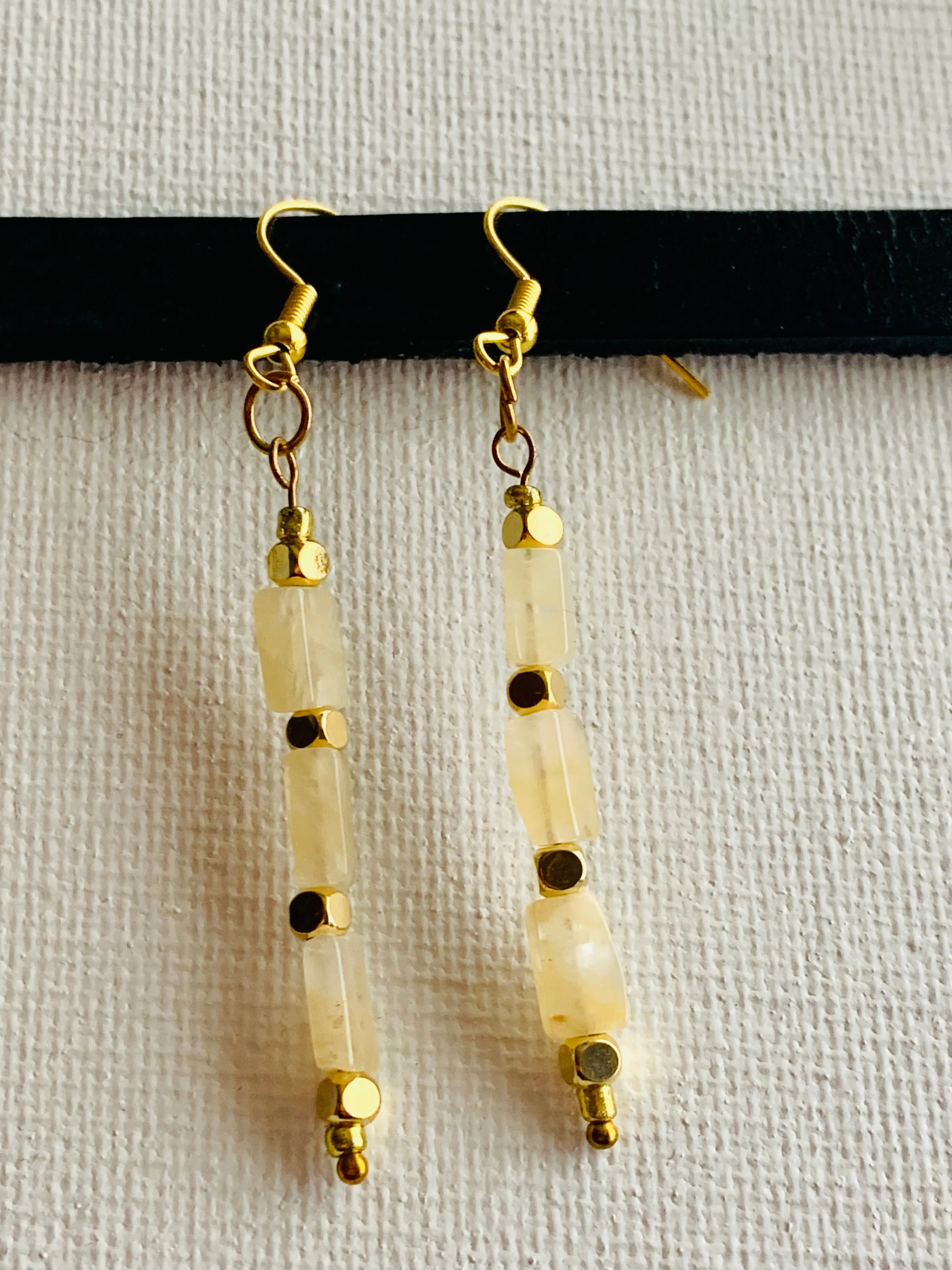 Heather Handmade Cream Quartz Drop Earrings