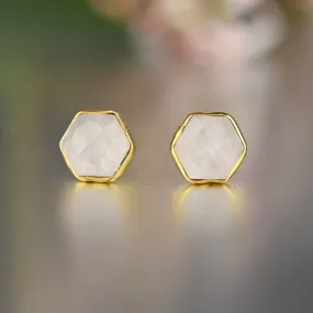 Hexagon Gemstone Studs (Rose Quartz)