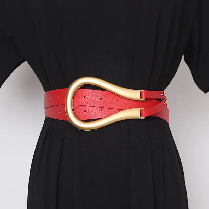 HEYFANCYSTYLE PU Leather Oversized U Belt