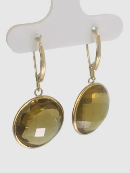 Honey Quartz Round Bezel Earring in 14KY - EAR-037-BZGM14Y-HQ