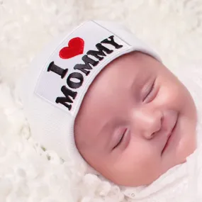 I HEART Mommy (or Daddy) newborn and baby hat for boys and girls - gender neutral baby hat