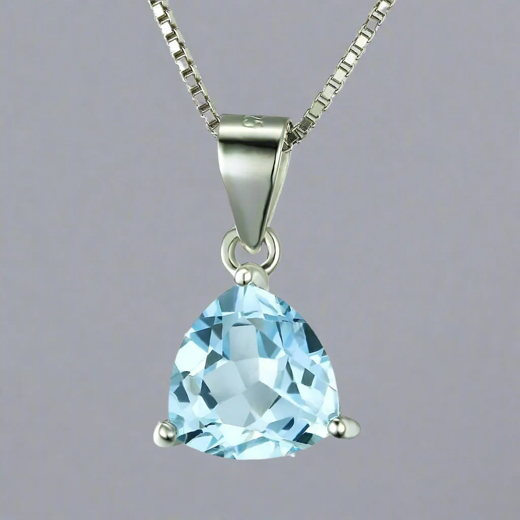 Ice Blue Genuine Topaz Trillion Cut 2.2CT IOBI Precious Gems Pendant Necklace