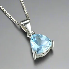 Ice Blue Genuine Topaz Trillion Cut 2.2CT IOBI Precious Gems Pendant Necklace