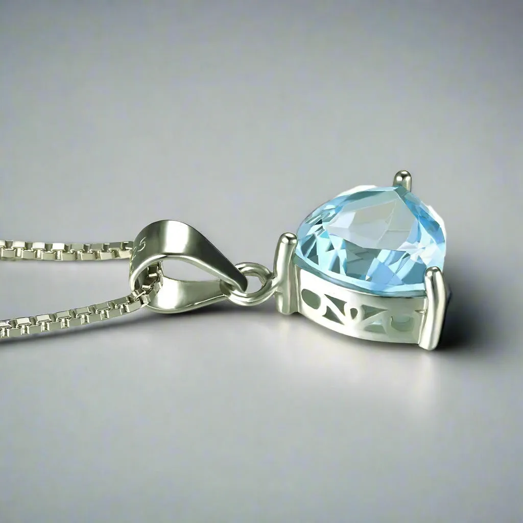 Ice Blue Genuine Topaz Trillion Cut 2.2CT IOBI Precious Gems Pendant Necklace