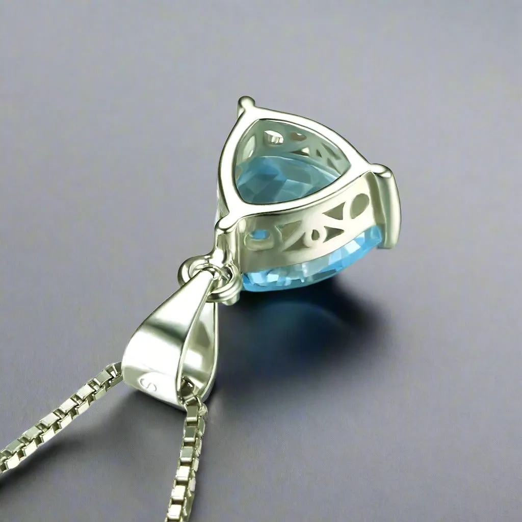 Ice Blue Genuine Topaz Trillion Cut 2.2CT IOBI Precious Gems Pendant Necklace