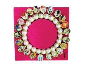 Imitation Pearl Stretch Bracelet with 22 Saints