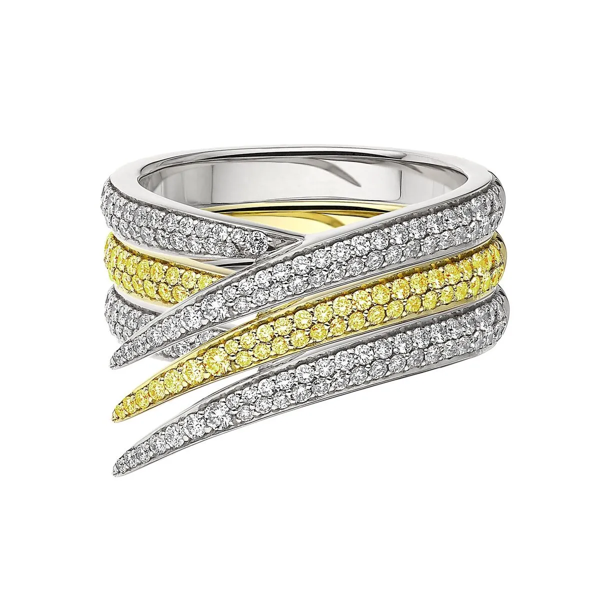 Interlocking Stacked Ring - 18ct White and Yellow Gold & Yellow Sapphire and White Diamond