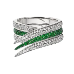 Interlocking Stacked Ring - 18ct White Gold & White Diamond and Tsavorite