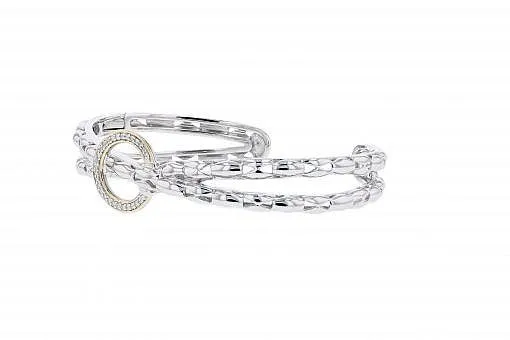 Italian Sterling Silver Bracelet with 0.13ct. diamonds and 14K solid yellow gold accents