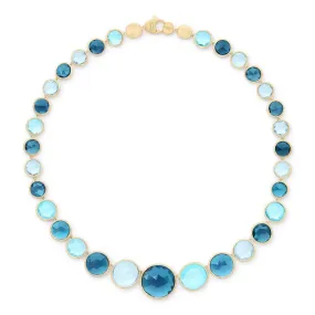 Jaipur Blue Topaz and London Blue Topaz Graduated Bezel Necklace in 18k Yellow Gold, 18in