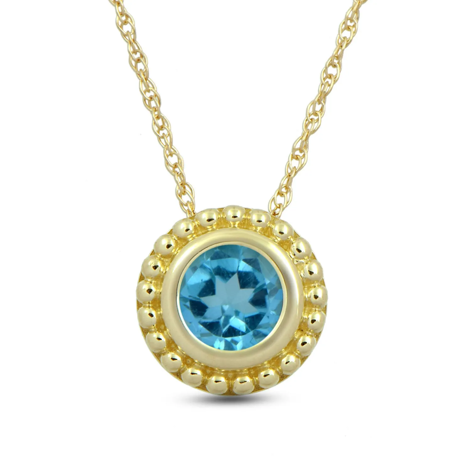 Jewelili 10K Yellow Gold With Blue Topaz Pendant Necklace