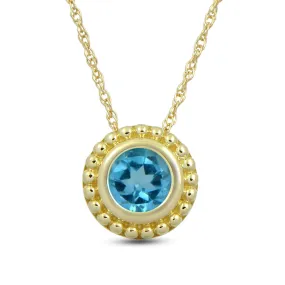 Jewelili 10K Yellow Gold With Blue Topaz Pendant Necklace