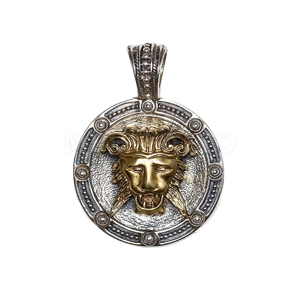 Konstantino Mens Myrmidones Silver and Bronze Round Lion Head Pendant