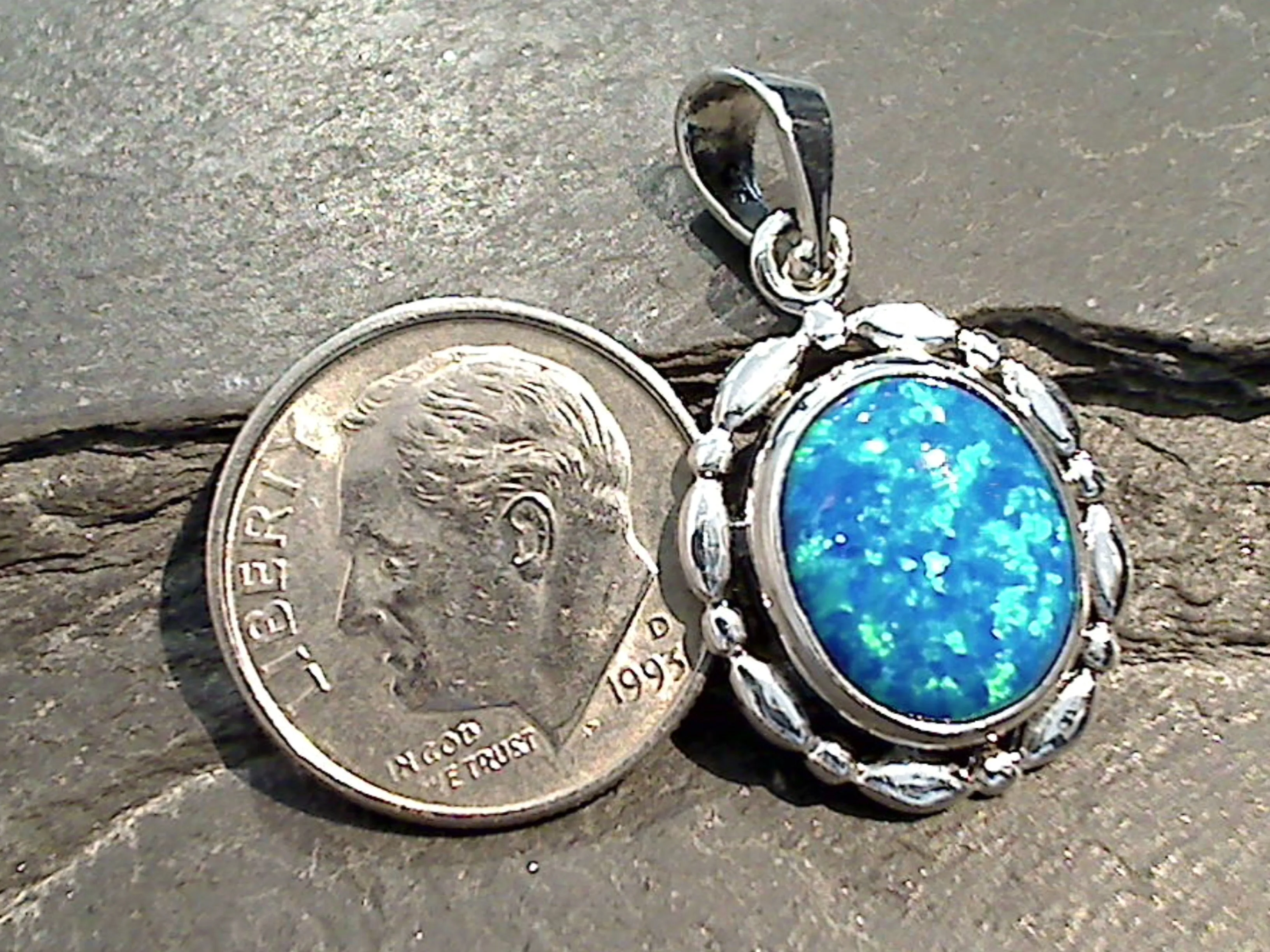 Lab Created Opal, Sterling Silver Pendant