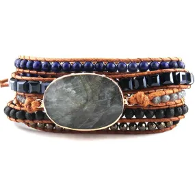 Labradorite Gemstone Leather Wrap Bracelet