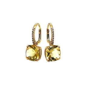 Lemon Quartz and Diamond Drop Earrings in 18k