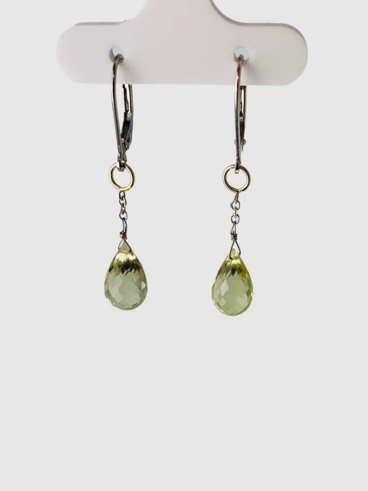 Lemon Quartz Drop Earrings in 14KW - EAR-243-1DRPGM14W-LQ