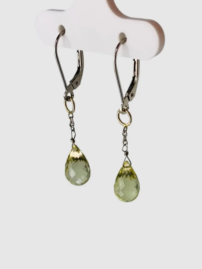 Lemon Quartz Drop Earrings in 14KW - EAR-243-1DRPGM14W-LQ