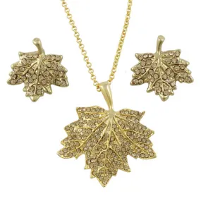 Light Topaz Crystal Maple Leaf Necklace and Earring Set - PT412BS