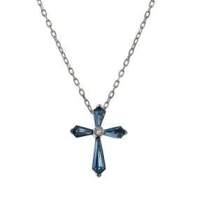 London Blue Topaz and Diamond Cross Pendant Necklace