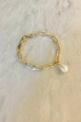 Lucy Paperclip and Pearl Bracelet | Modern Gold-Filled Chain Link with Freshwater Pearl | By Pearly Girls