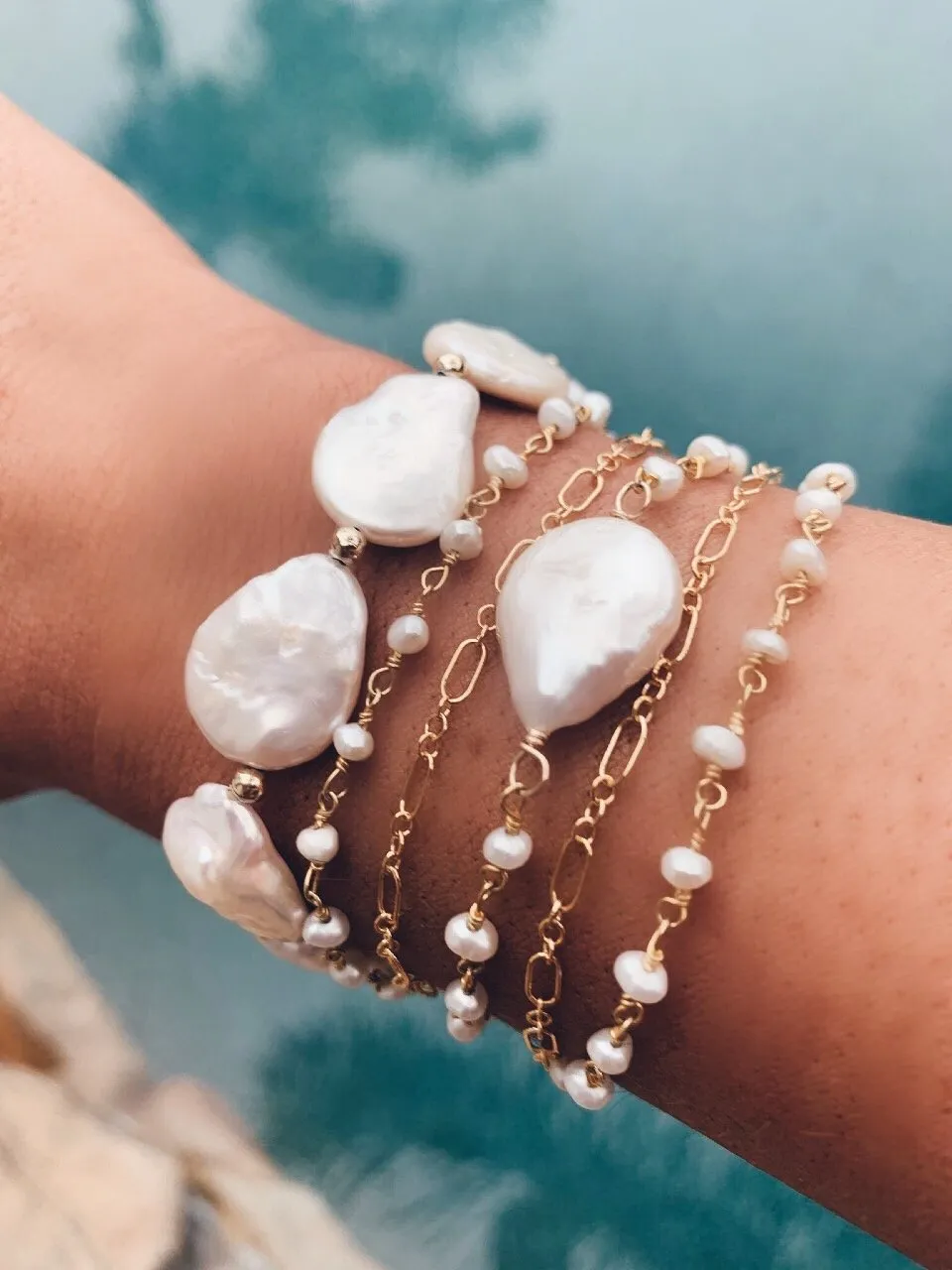 Mac and Ry - Mixed Chain Pearl Coin Wrap Bracelet