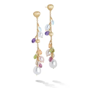 Marco Bicego Paradise Collection 18K Yellow Gold Mixed Gemstone and Pearl Long Drop Earrings