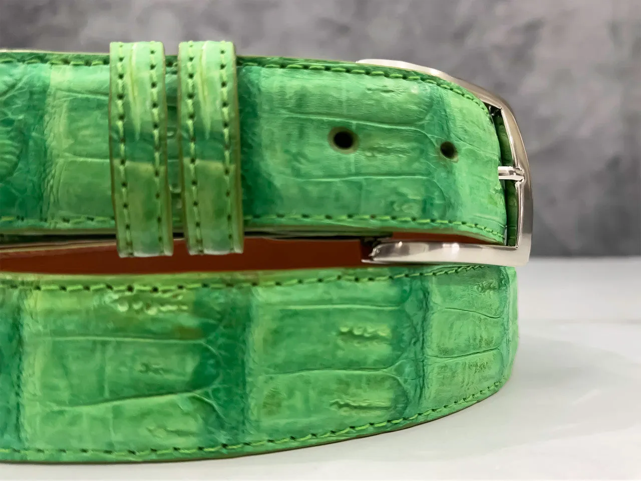 Matte Caiman Tail Belt: Lime