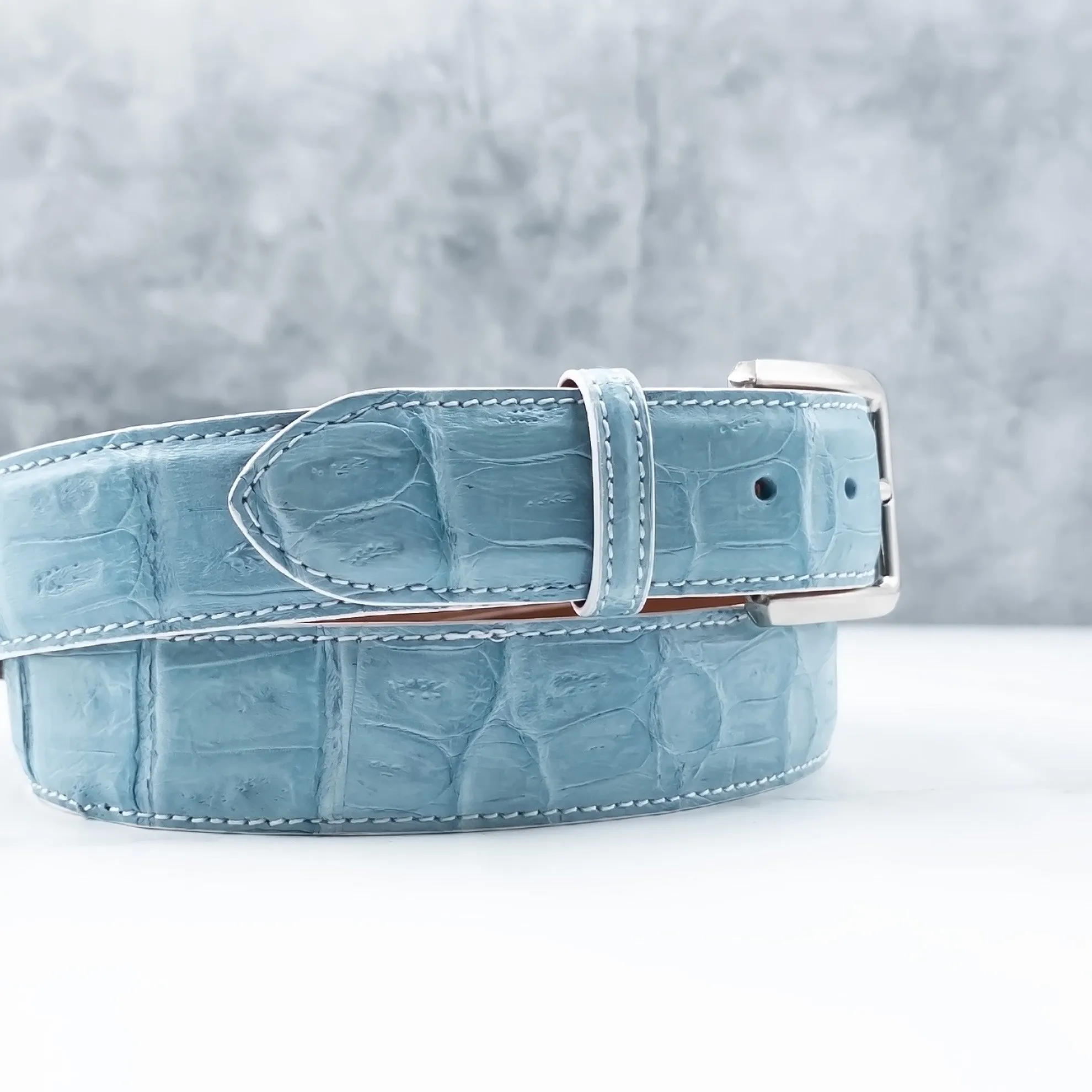 Matte Caiman Tail Belt: Sky Blue