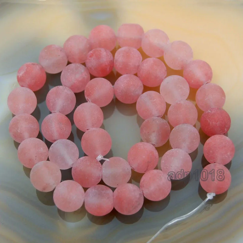 Matte Natural Cherry Quartz Gemstone Round Loose Beads on a 15.5" Strand