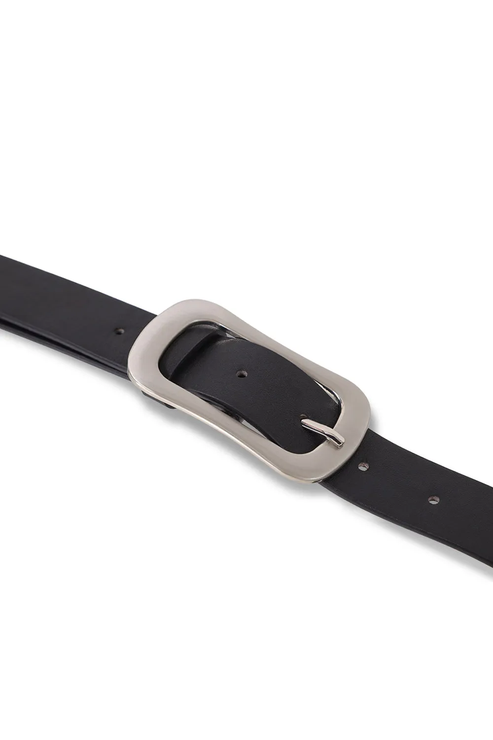 Matte Silver Chunky Buckle Belt in Black and Silver