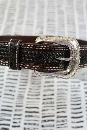 Mens Chocolate Brown Basket Tooling Belt