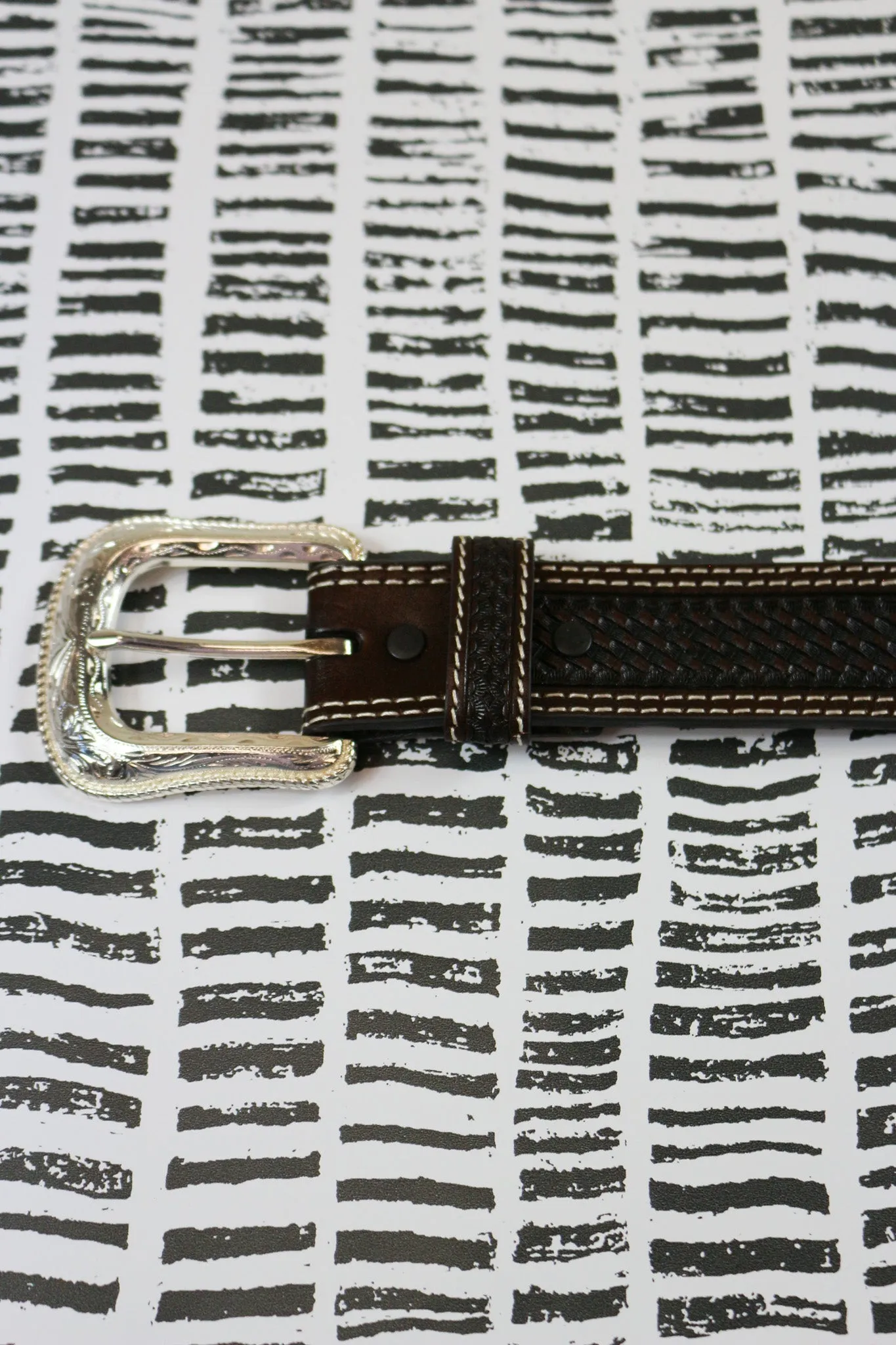 Mens Chocolate Brown Basket Tooling Belt