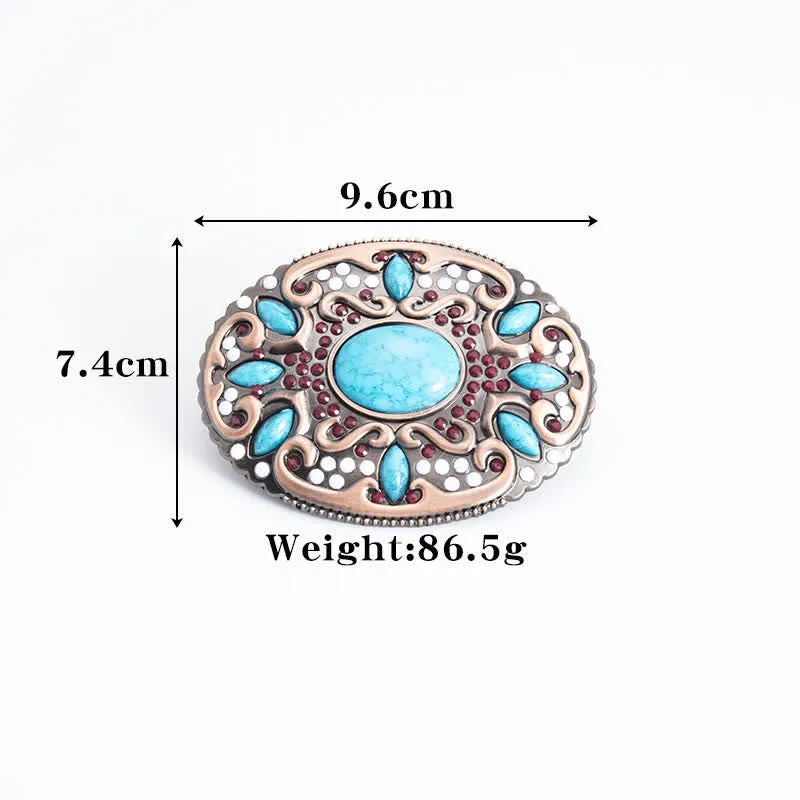 Men's DIY Turquoise Mixed Stones Buckle Leather Belt