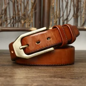 Men's Rectangular Buckle Glossy Leather Belt