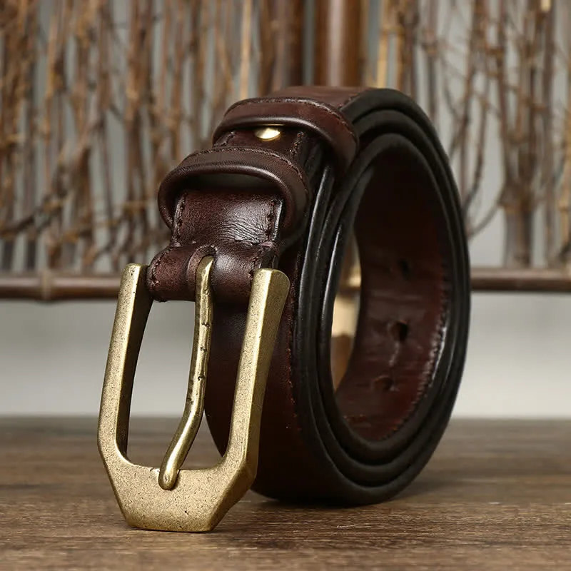 Men's Rectangular Buckle Glossy Leather Belt