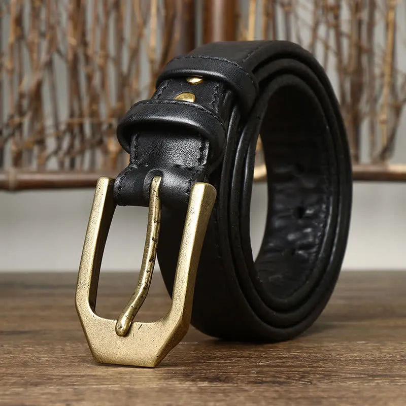 Men's Rectangular Buckle Glossy Leather Belt