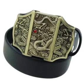 Men's Triple Dragons Relief Leather Belt With Hidden Lighter