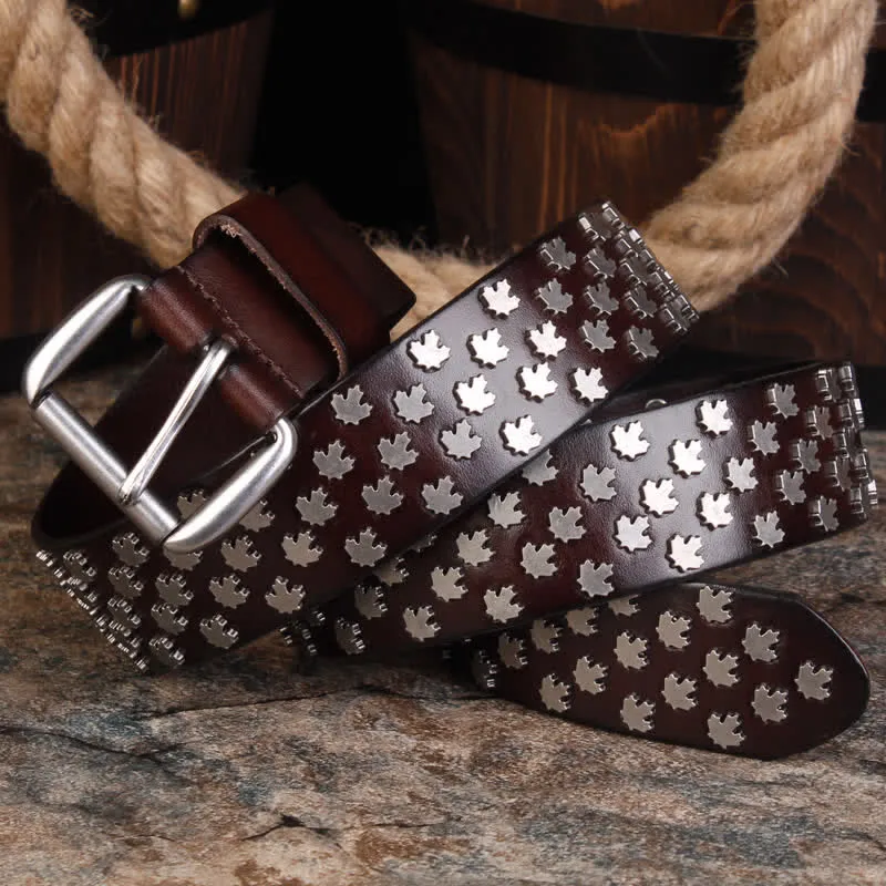 Men's Unique Maple Leaf Shape Rivets Leather Belt