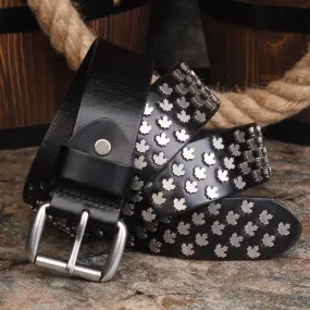 Men's Unique Maple Leaf Shape Rivets Leather Belt