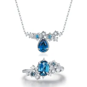 Midnight Veil London Blue Topaz Ring and Necklace Set