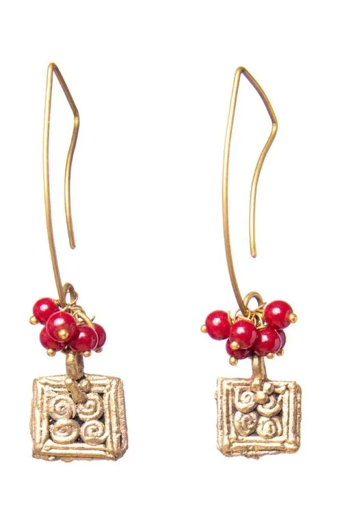 Miharu Square Dangle Gold Tone Earrings