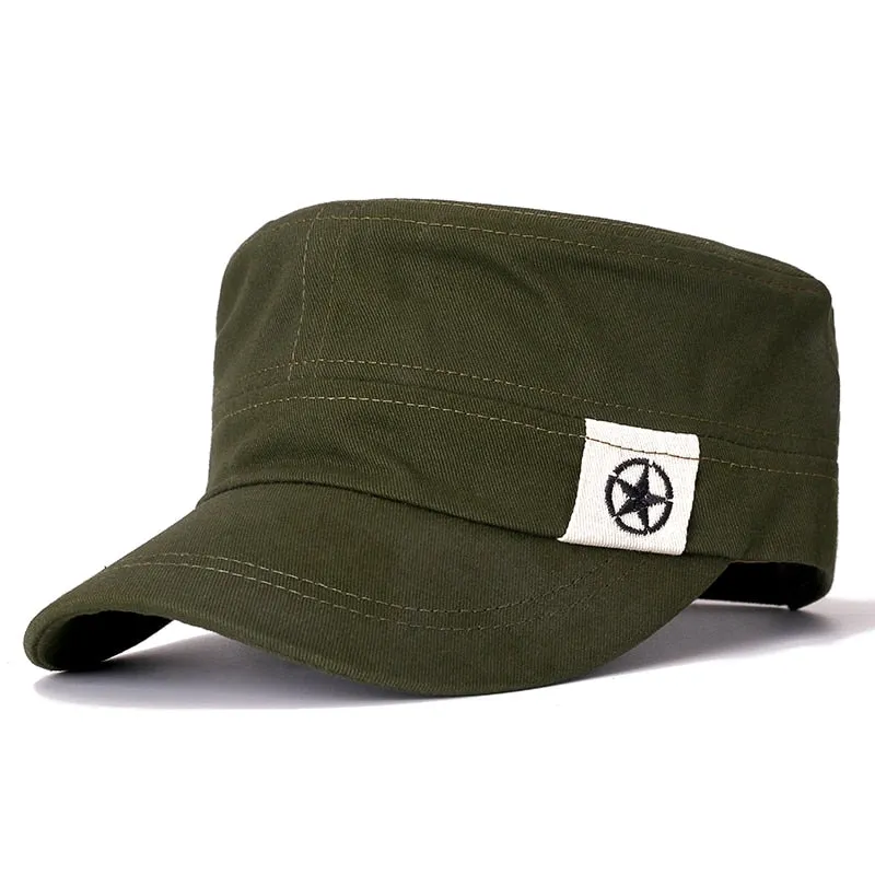 Military Hats For Men Adjustable Army Hat Canvas 5-Pointed Star Label Flat Top Cap Wholesale