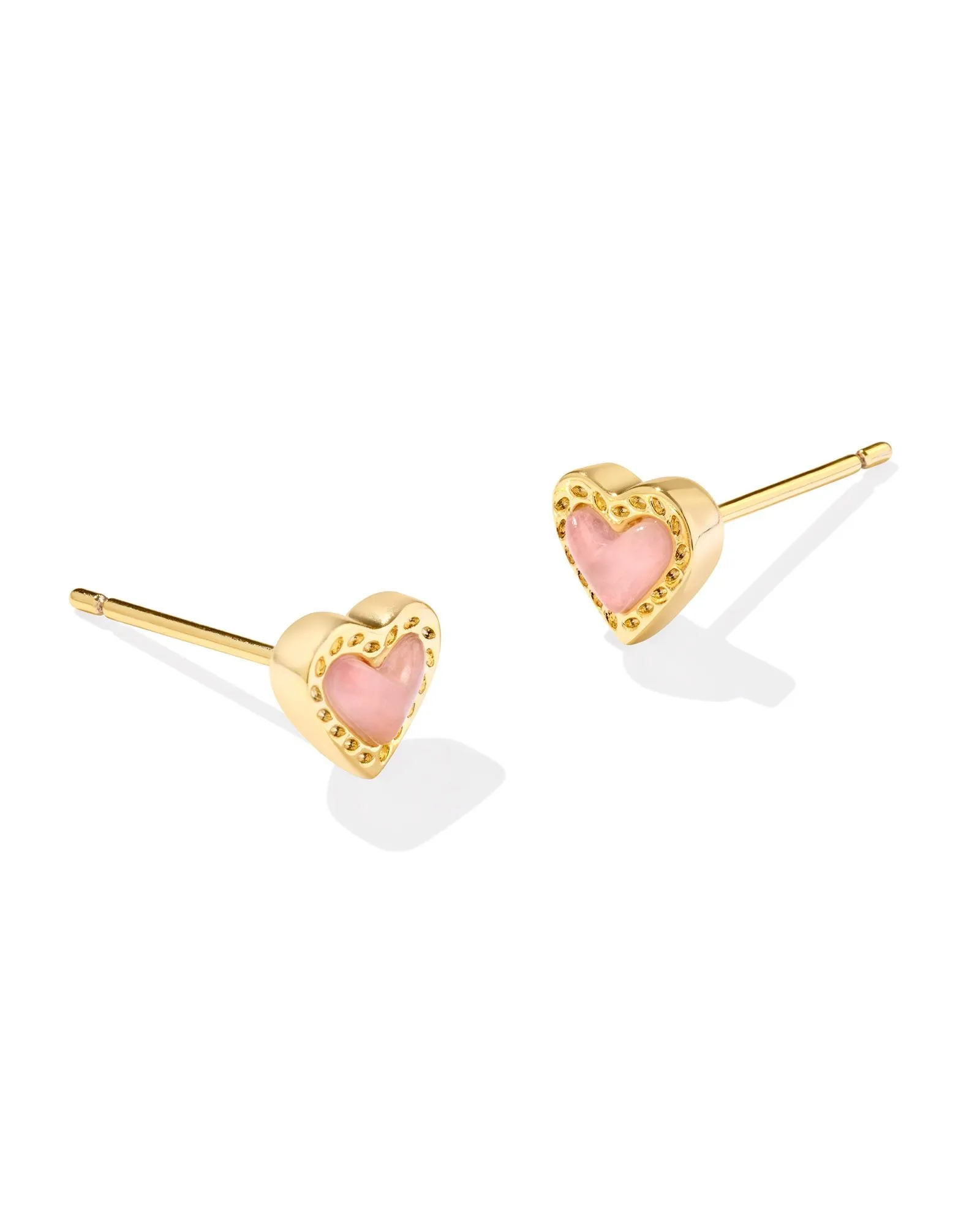 Mini Ari Heart Stud Earring in Gold Rose Quartz